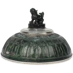 Sterling Silver Mounted Chinese Spinach Jade Inkwell by Edward Farmer 2