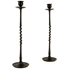 Pair of Bronze Arts & Crafts Candlesticks or Candleholders
