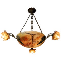 French Bronze and Alabaster Chandelier