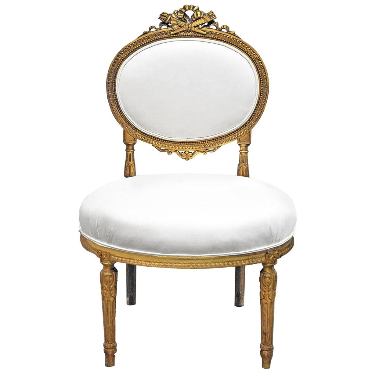 Louis XVI Style Chauffeuse with Gold Gilt