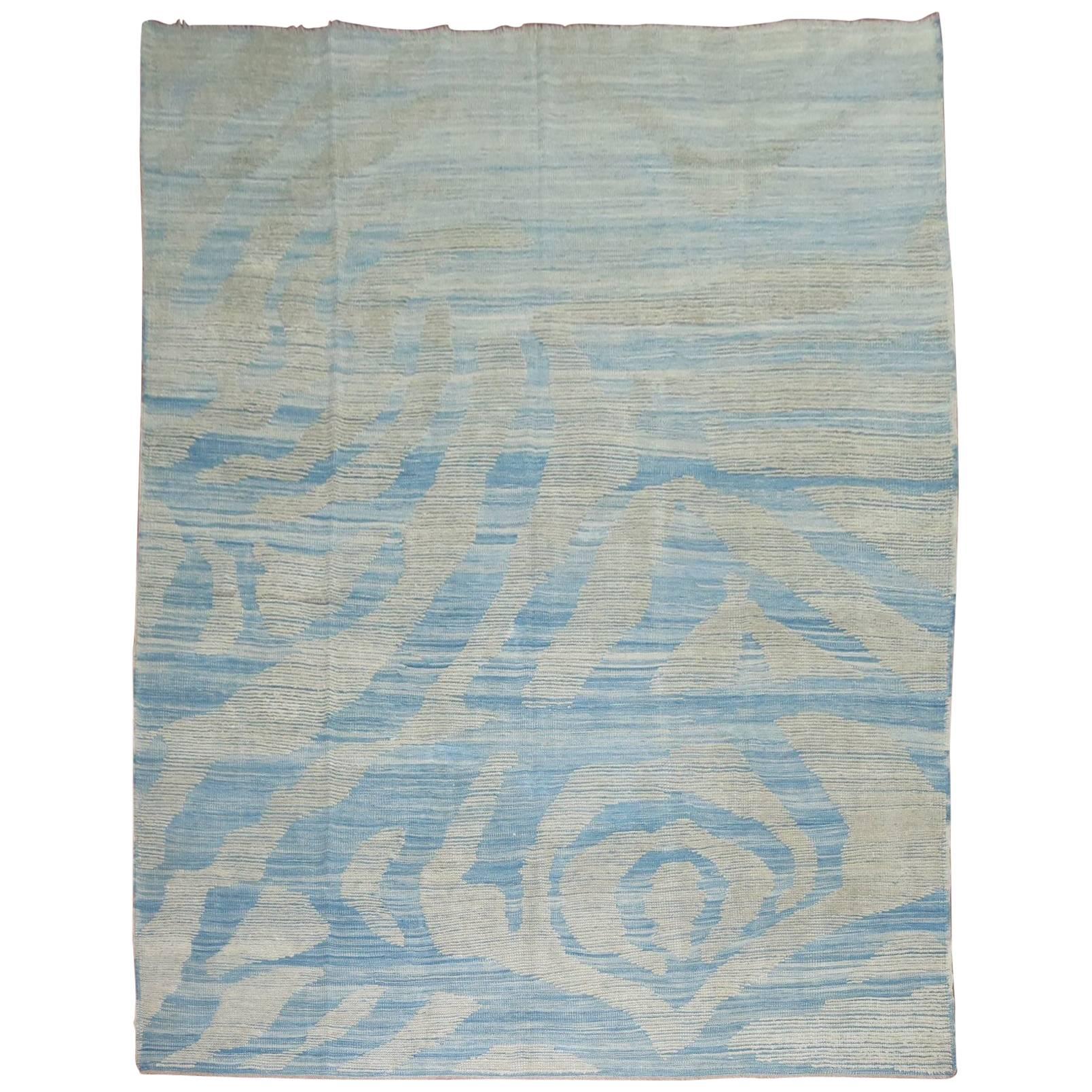 Blue Turkish Kilim Flat-Weave Wool Rug
