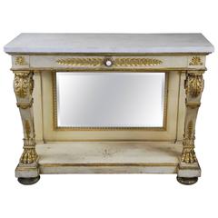 Late 19th Century French Empire Painted and Gilt Marble-Top Console Table