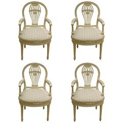 Four Decorated French Louis XV1 Style Chairs, 1930s