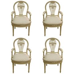 Vintage Four Decorated French Louis XV1 Style Chairs, 1930s