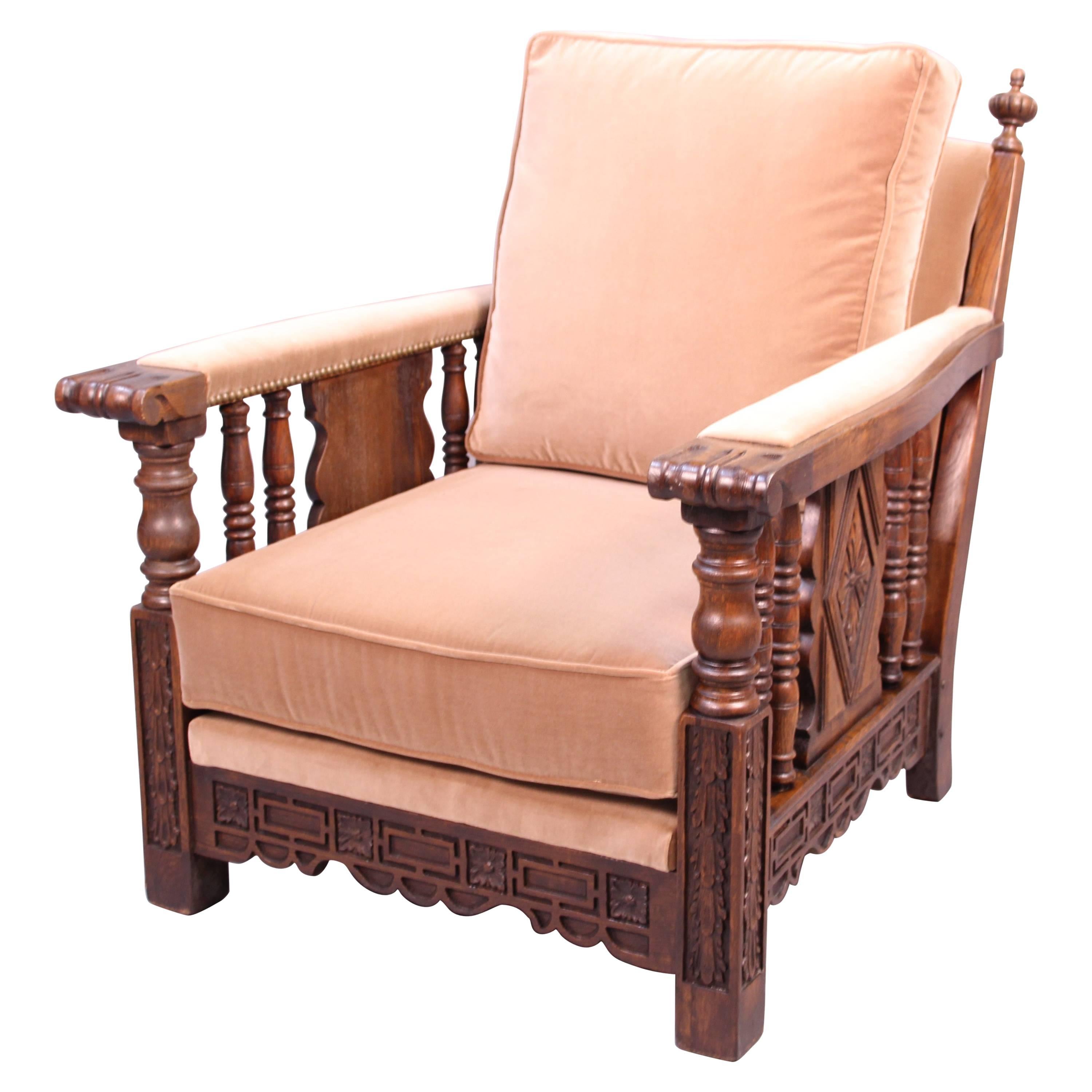 1920s Carved Club Chair with Acanthus Motif