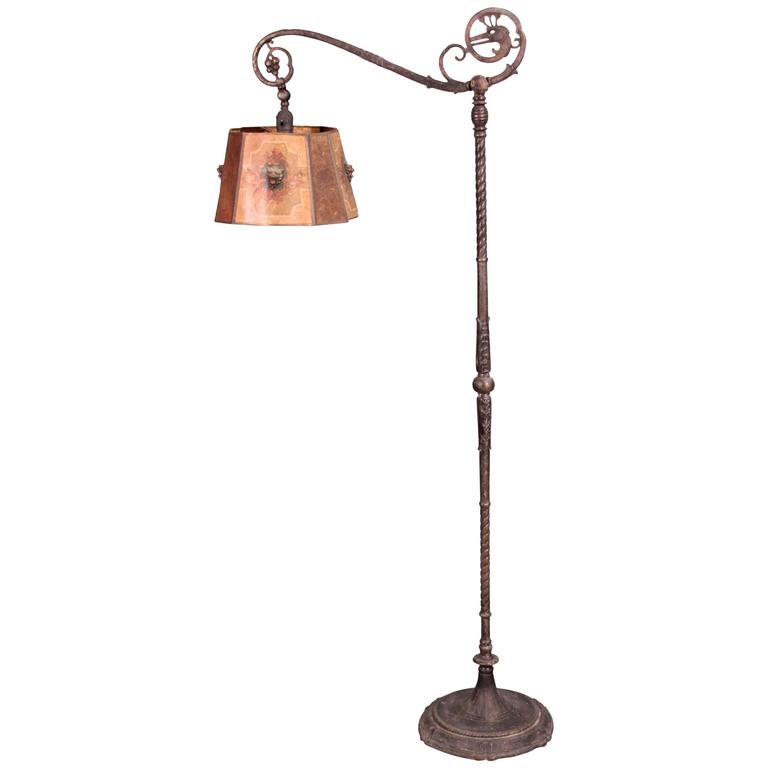 1920s Signed Oscar Bach Floor Lamp With Dragon Motif
