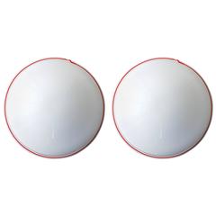 Two Round White and Red Hand-Blown Murano Glass Sconces or Ceiling Lights 8