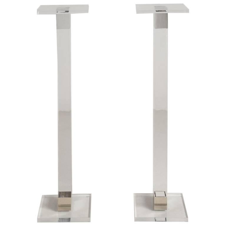 Pair of Lucite and Chrome Pedestals, 1970s For Sale