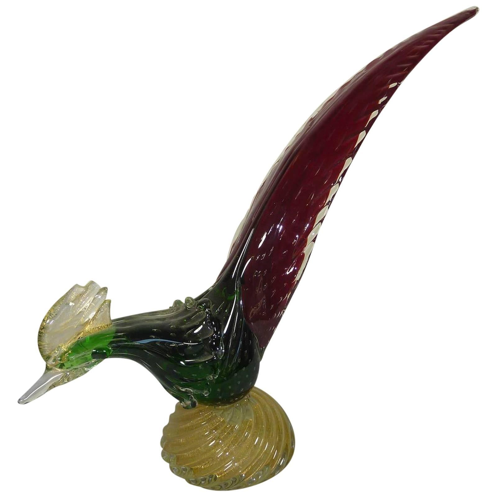 Vintage Mid-Century Murano Glass Pheasant Bird 1950's For Sale