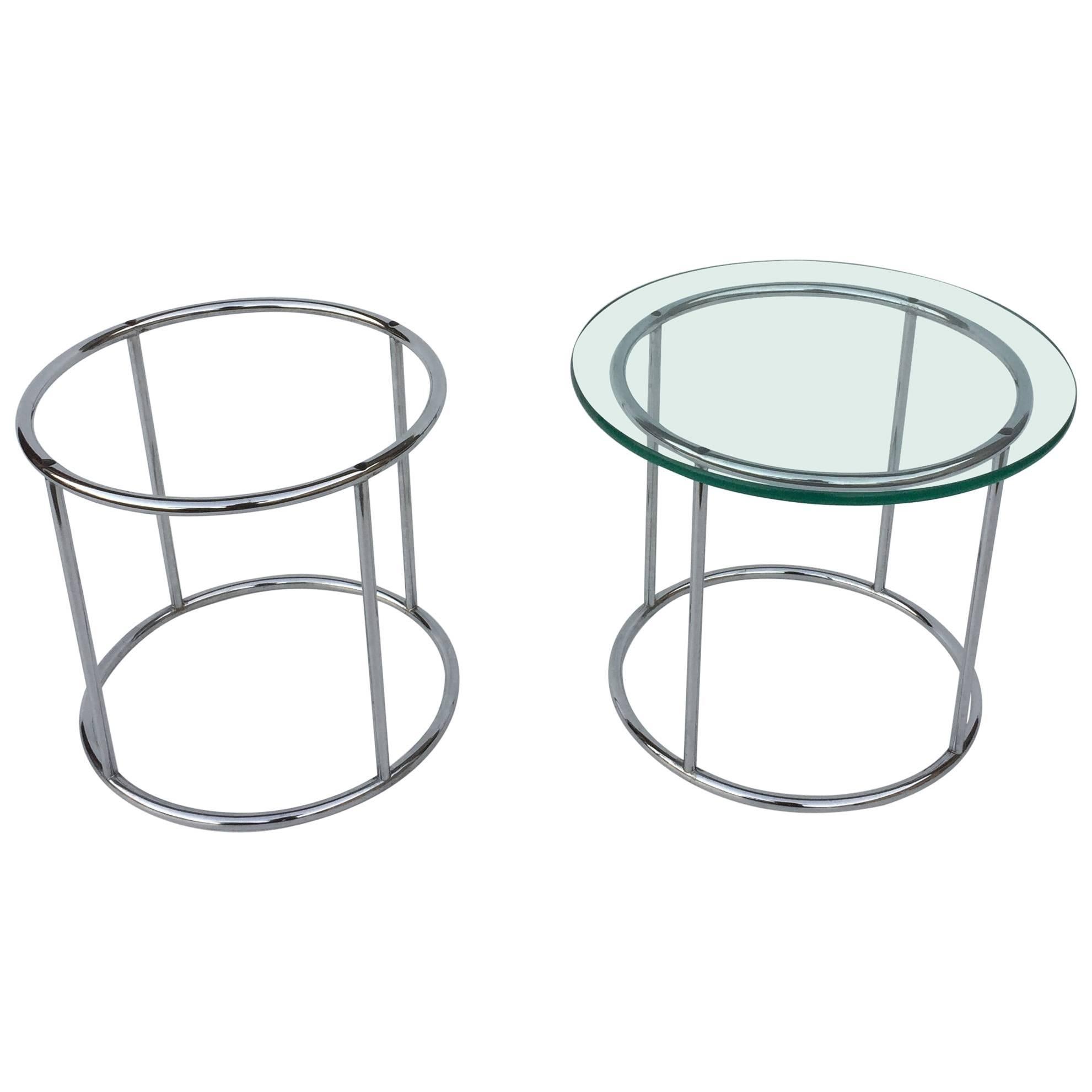 Pair of Petit Nickel Round End Tables For Sale