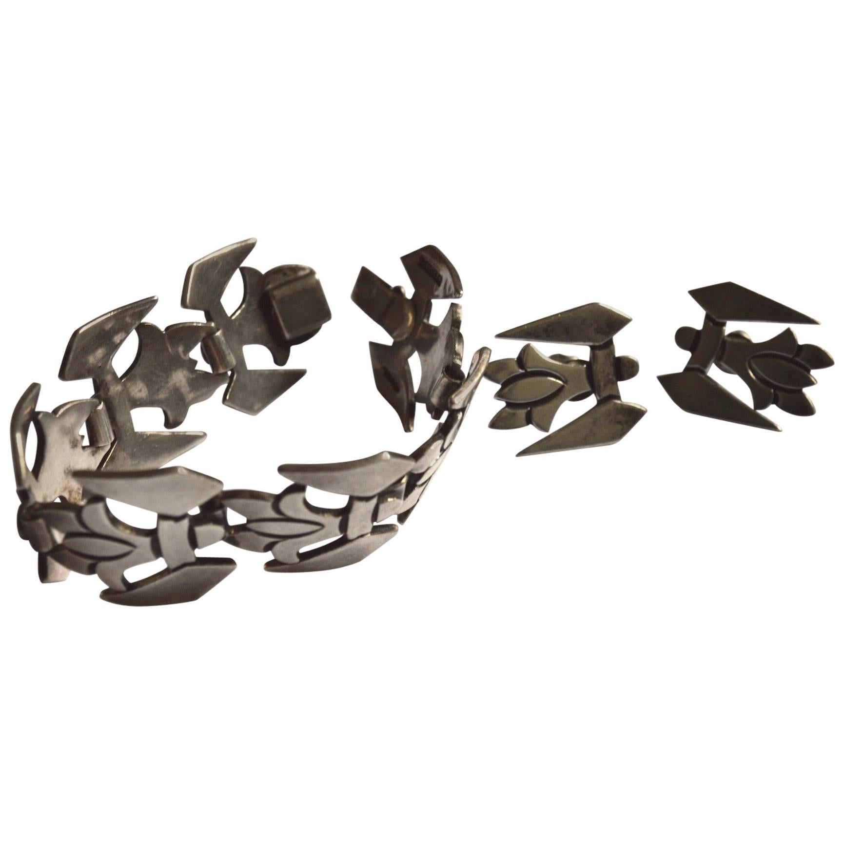 Taxco Silber-Ohrring und Armband Set