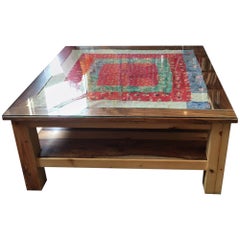 Unusual Hardwood Coffee Table with Embroidered Panel