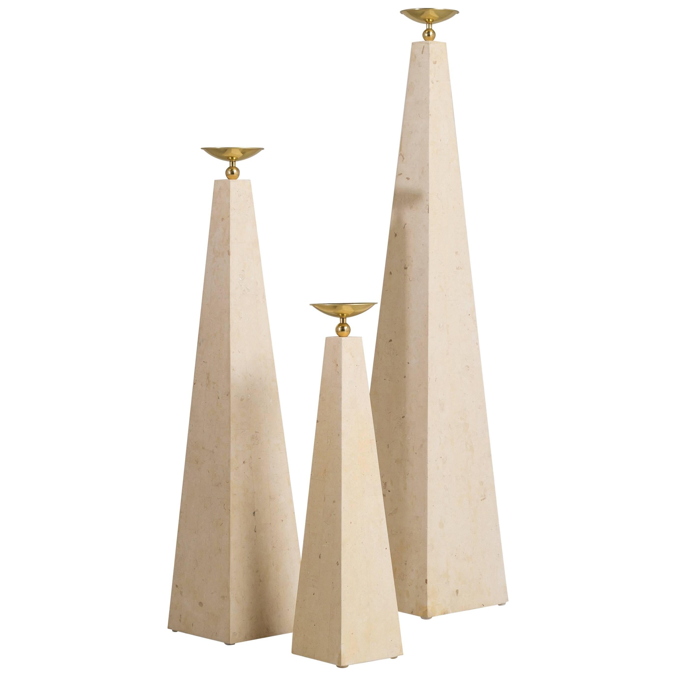 Set of Three Maitland Smith Stone Veneered Obelisks, 1980s For Sale