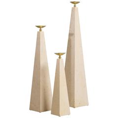 Set of Three Maitland Smith Stone Veneered Obelisks, 1980s