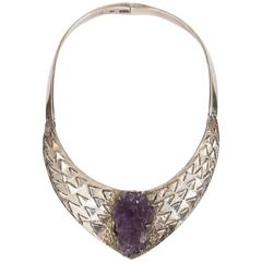 Brutalist 1970s Mexican Silver and Amethyst Necklace by Josefina Zagal 9