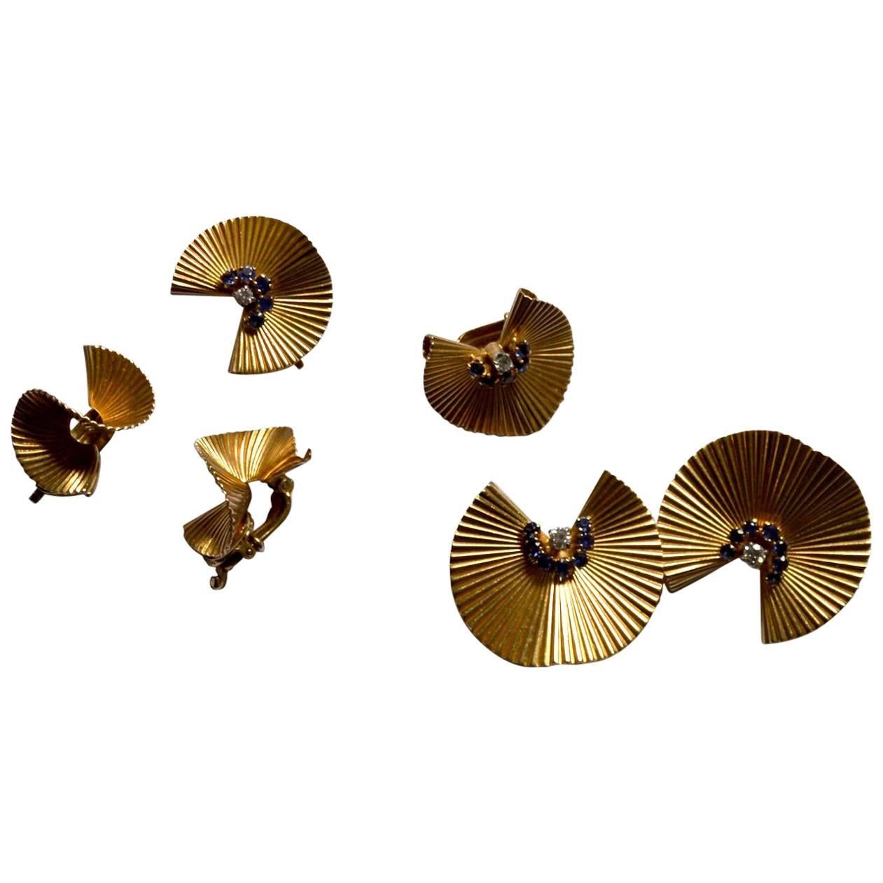 Sechsteiliges Set aus 14-karätigem Tiffany-Schmuck, enthalten Ohrringe und Anstecknadeln