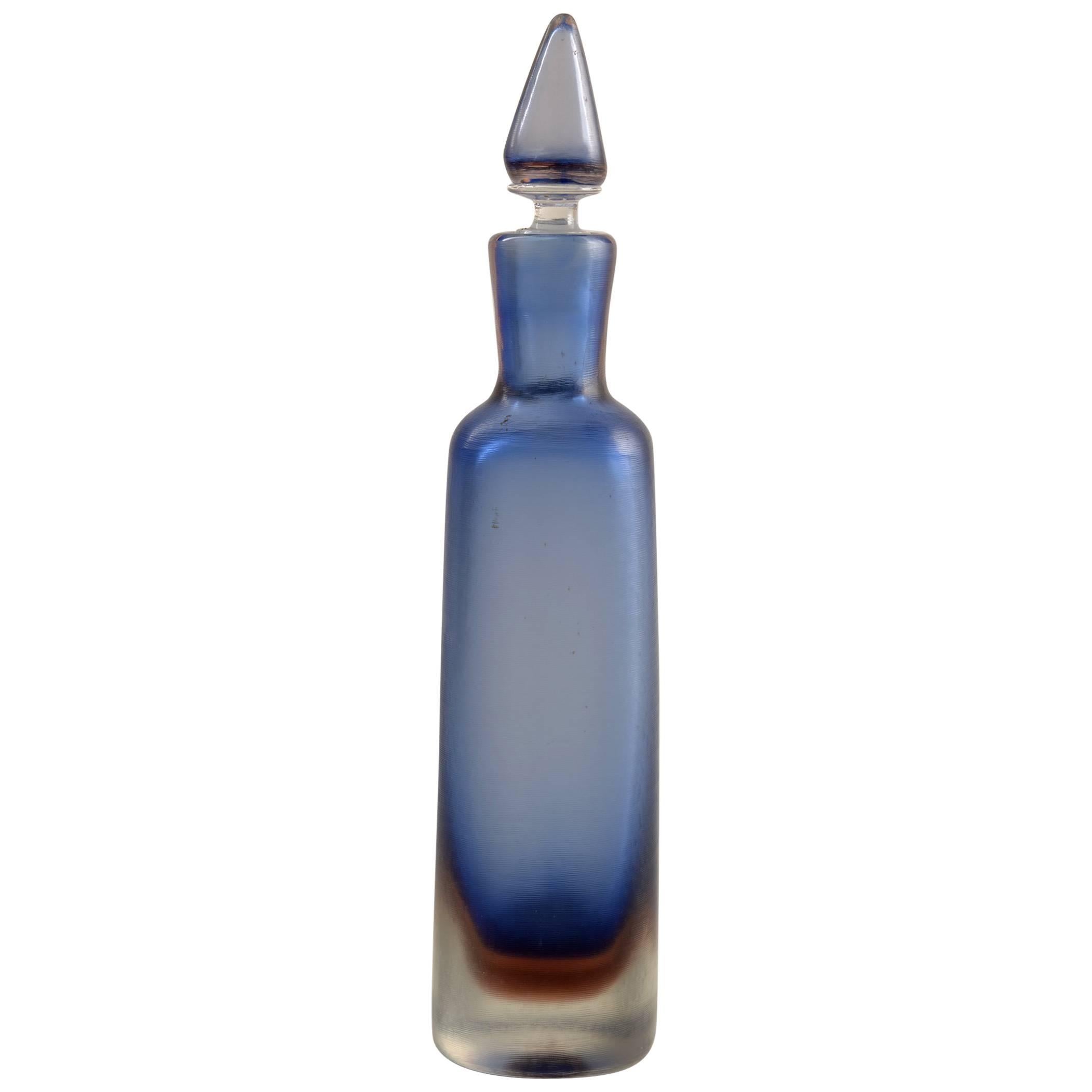 Mid-20 Century Murano Engraved and Overline Colored Bottle by Paolo Venini
