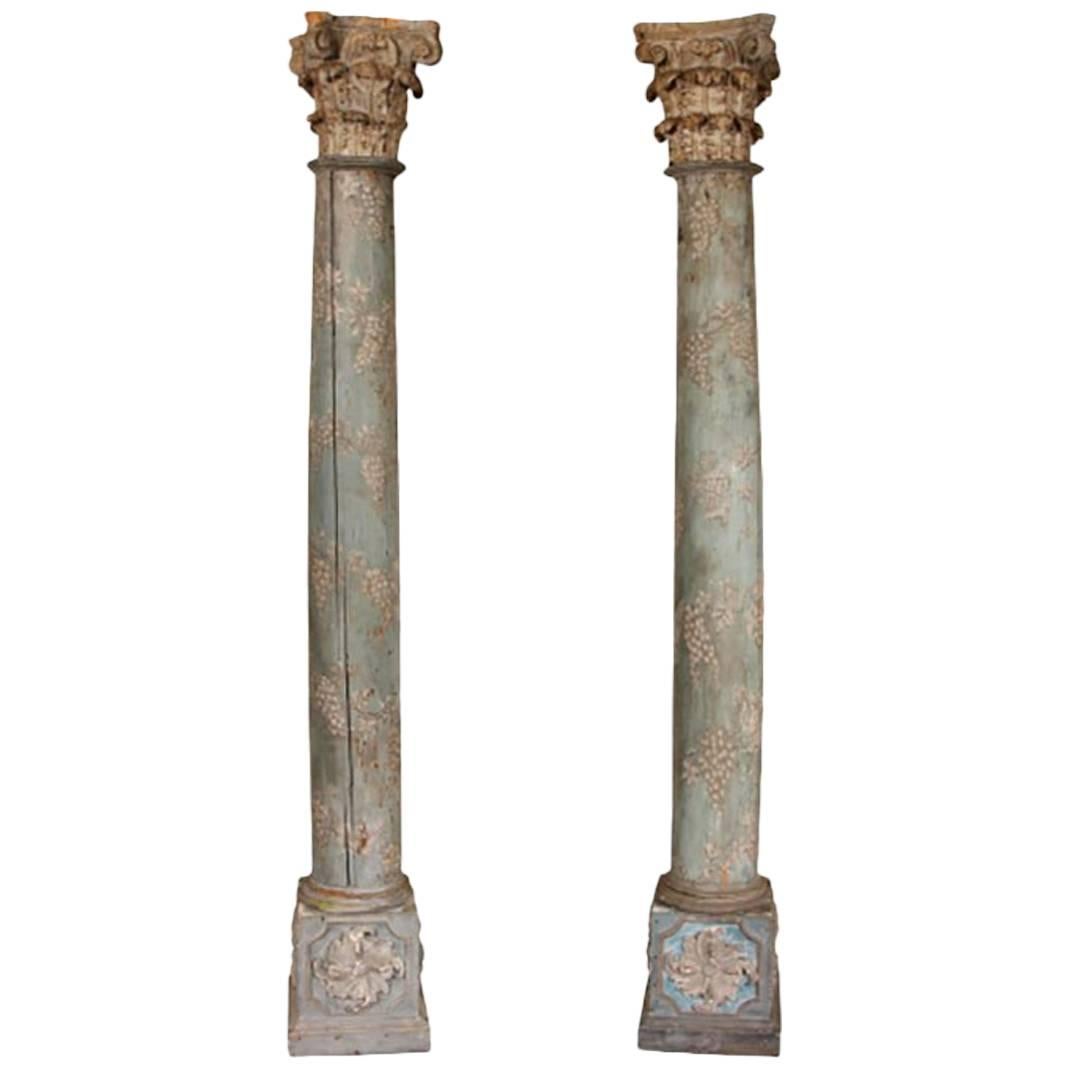 Pair of 19th Century Solid Wood Corinthian Columns