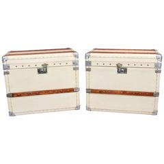 Pair of Steamer Trunk English Leather Luggage Boxes Cases Tables