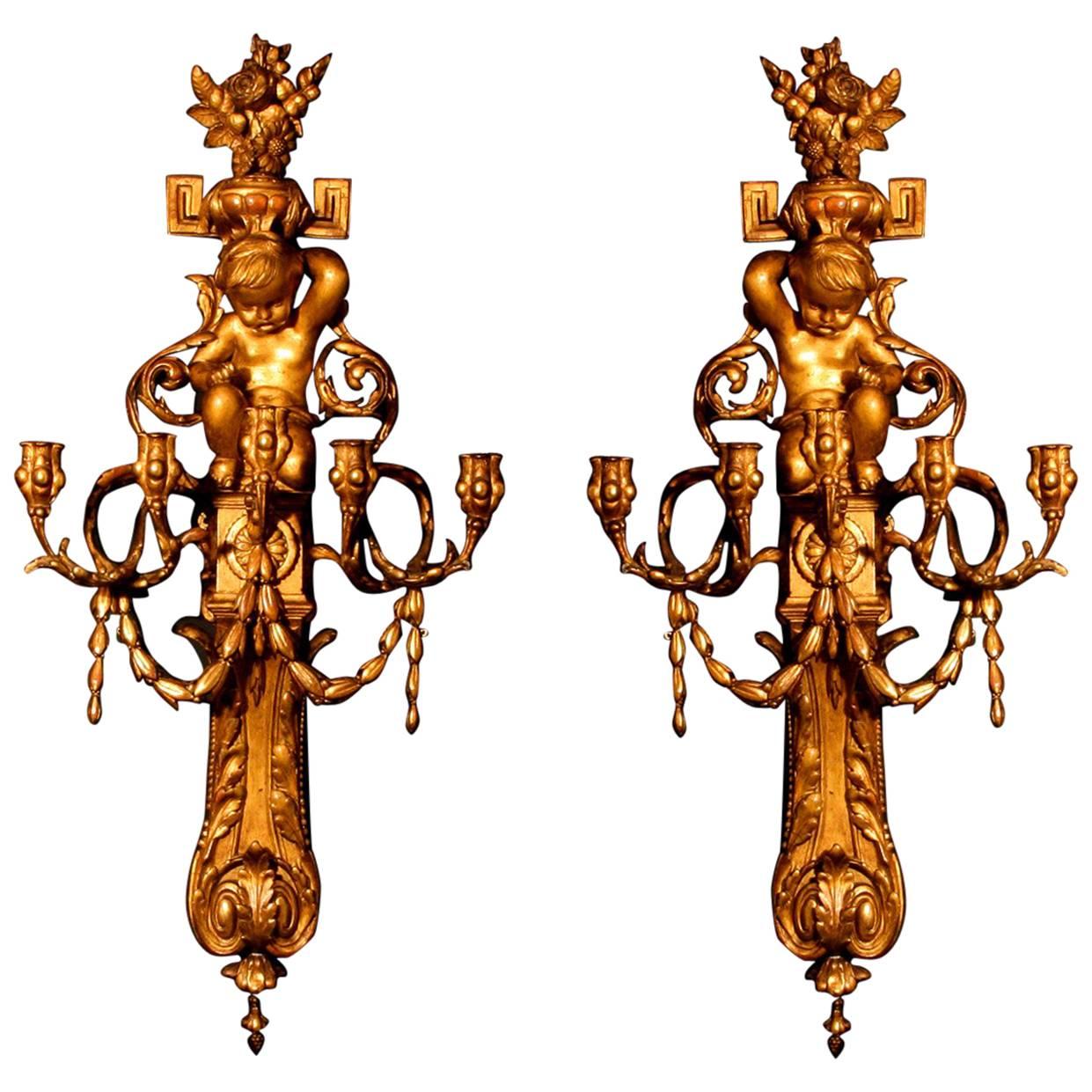 Large Pair of Louis XVI Style Wall Lights