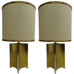 Pair of Italian Midcentury Modern Brass & Steel Table Lamps Attr. to Romeo Rega