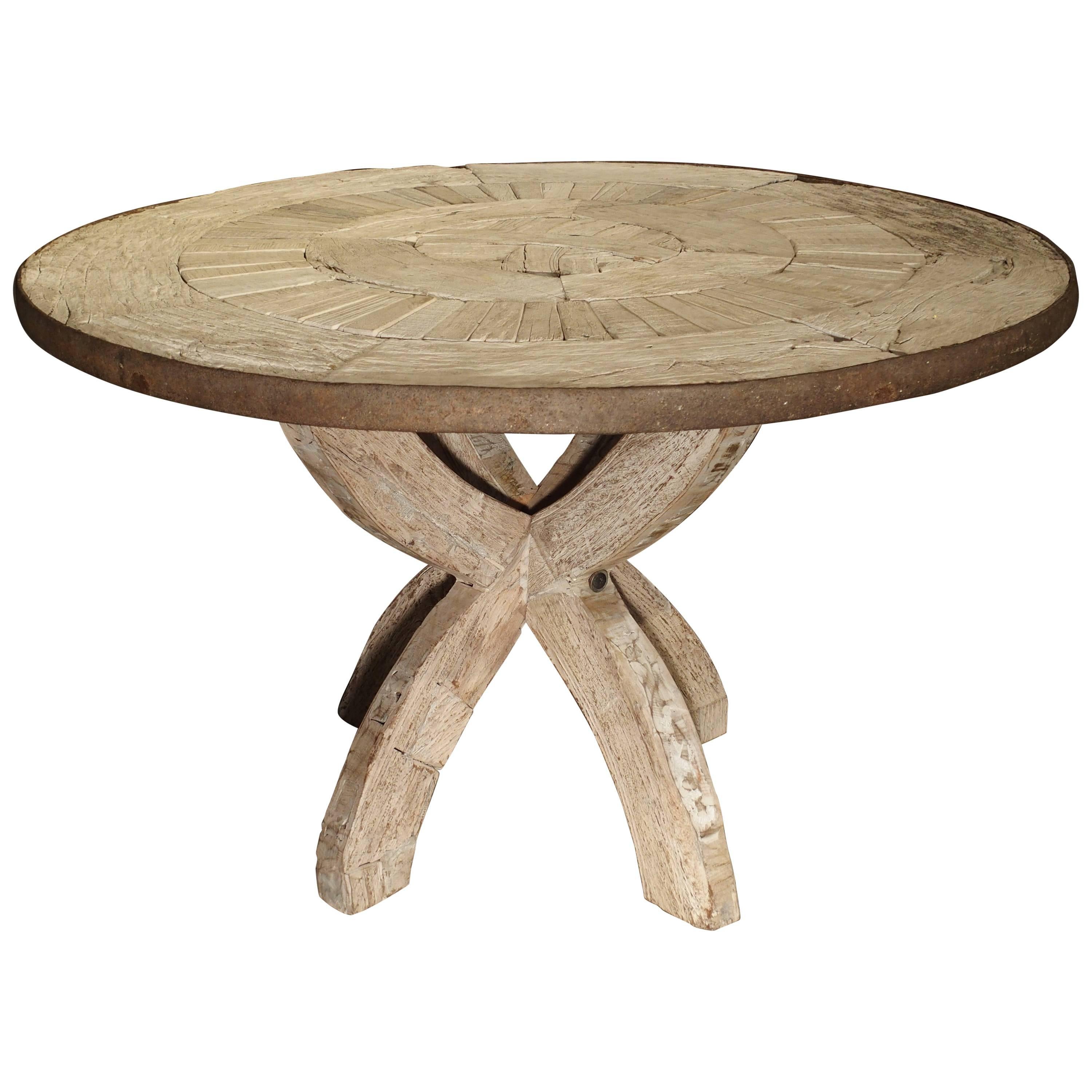 Round Table from France Made of Salvaged Wood and Iron