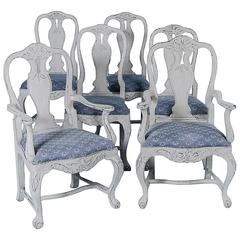Set of Six Antique 19th Century Swedish Gustavian Dining Chairs with Gray Paint 12