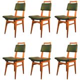 Œuvre française datant d'environ 1950-1960, ensemble de six chaises en hêtre teinté