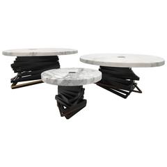 PW Tri-Eck Table by Patrick Weder in Marble with Wood Inlay & Steel Base/Walnut 11