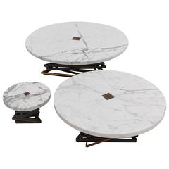 PW Tri-Eck Table by Patrick Weder in Marble with Wood Inlay & Steel Base/Walnut 10