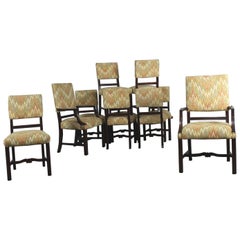 Vintage Set of Ten Georgian Revival Chippendale Style Upholstered Dining Chairs
