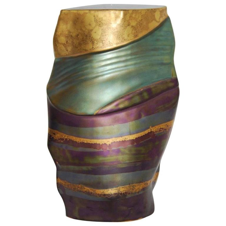 Rare Holiday Gift Fine Old Hand glazed European Jewel Tone Vase at 1stdibs
