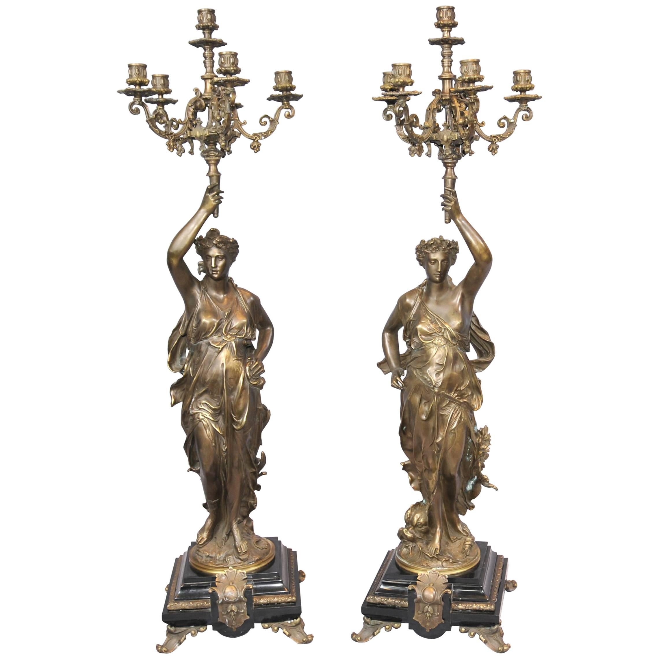 Pair of French Bronze Gregoire Candelabras Torcheres For Sale