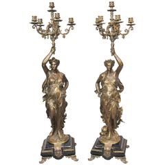 Pair of French Bronze Gregoire Candelabras Torcheres