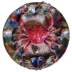 Designers Choice, Hand-Painted Majolica Pallissy Crab Platter  Calda Stamp, 1950