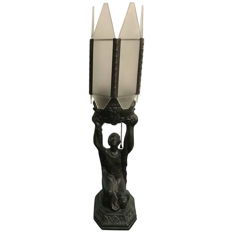 Female Art Deco Table Lamp Sculpture For Sale at 1stDibs