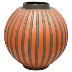 Big Vintage Handmade and Hand Glazed Melon Bowl Vase Brilliant Colors