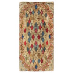 Colorful 19th Century Antique American Hooked Rug with Diamond Design 