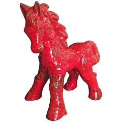 Antique Master Work Large Handcrafted Horse Red Pony Mid-Century Modern