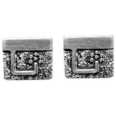 Vintage Guy Gilles Vidal Brutalist Cufflinks in Silver Plated Pewter 2