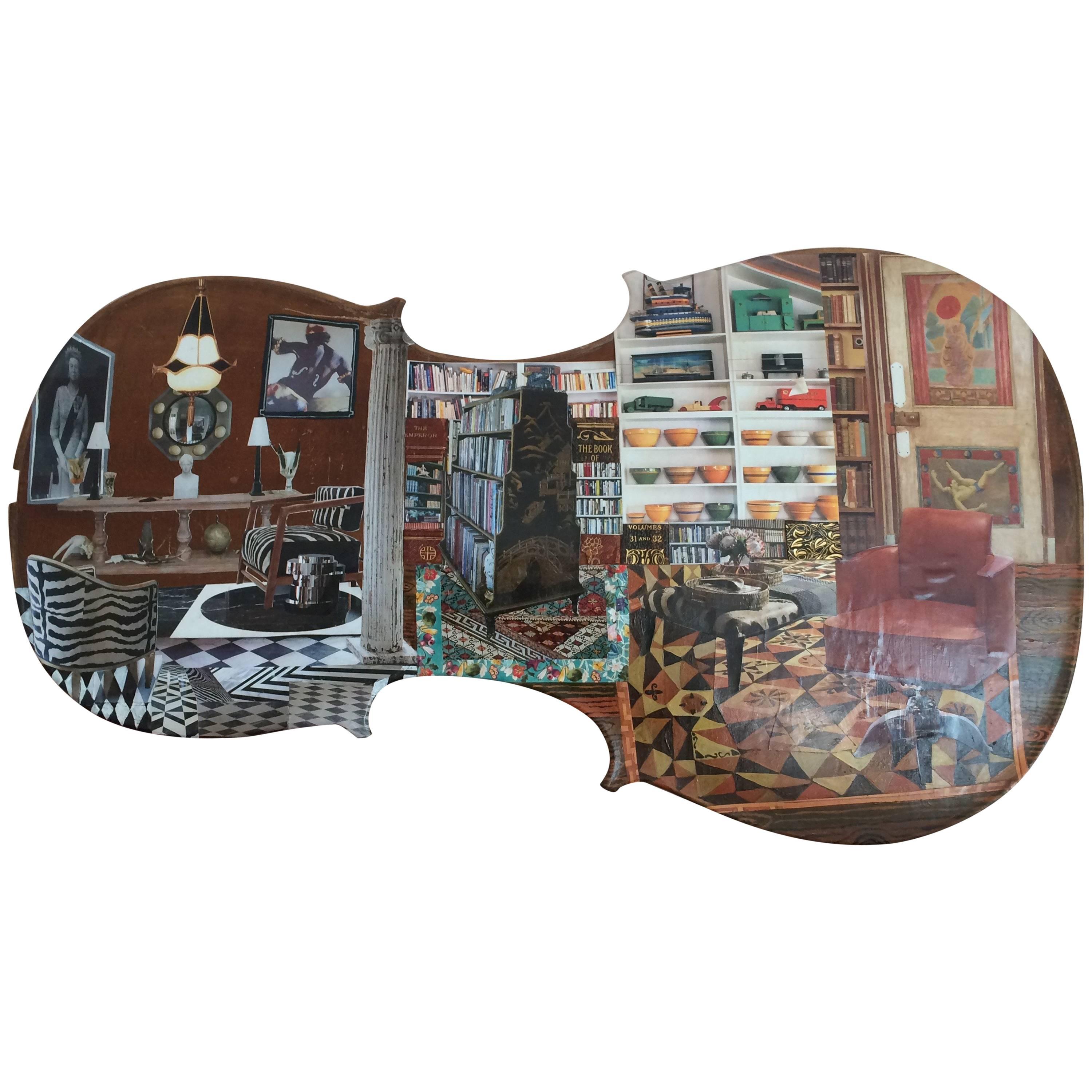 Imaginative Collage of Fantasy Manhattan Interior on Cello For Sale