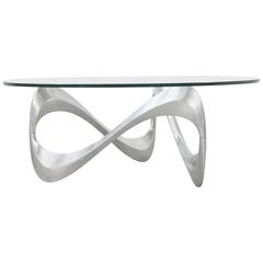 Aluminum and Glass Coffee Table "Snake" by Knut Hesterberg for Ronald Schmitt