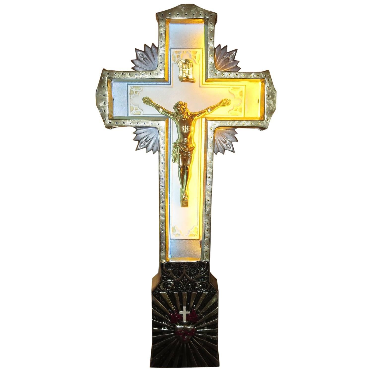 Portable Neon Crucifix with Stand and Traveling Case
