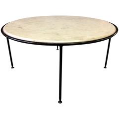 Mid-Century Modern Round Iron and Marble Coffee Table Atomic Age