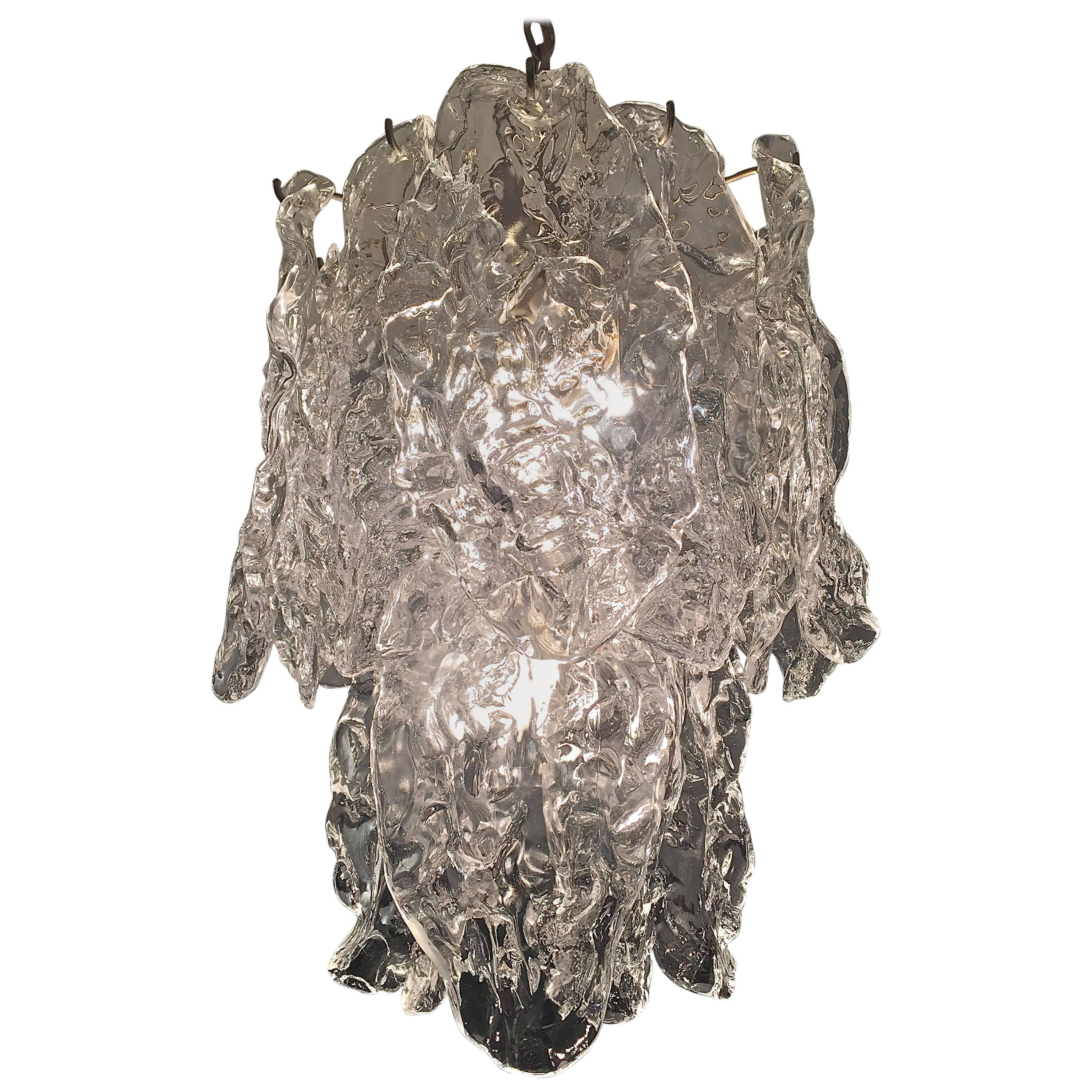 Mazzega Clear Textured Glass Chandelier For Sale