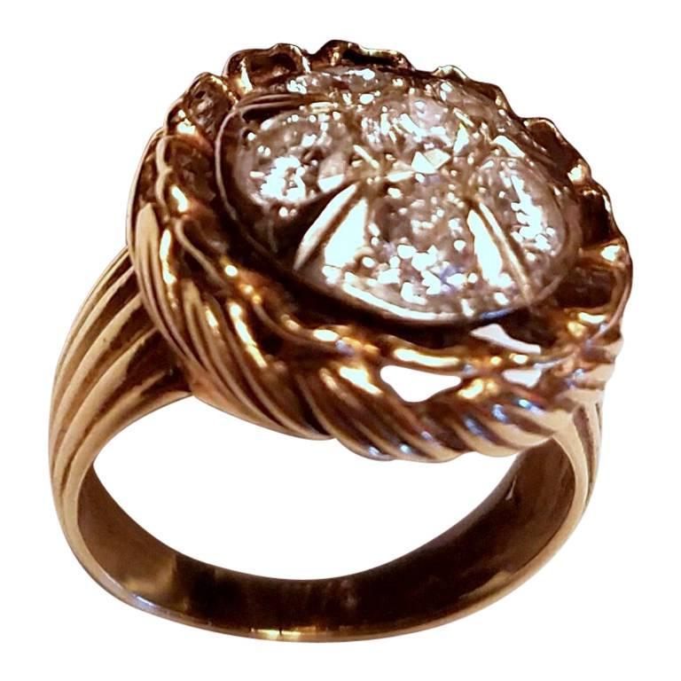 Ladies 14karat Yellow Gold Six Diamond Dinner Ring For Sale at 1stdibs