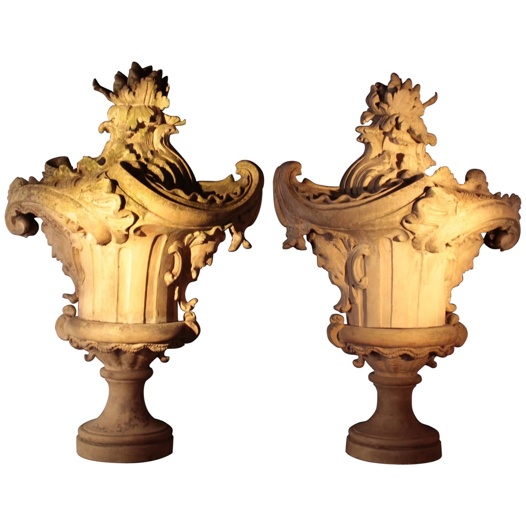 Pair of Rococo Style "Pots à Feu" Vases, A. Brault Choisy-Le-Roy, 19th Century For Sale