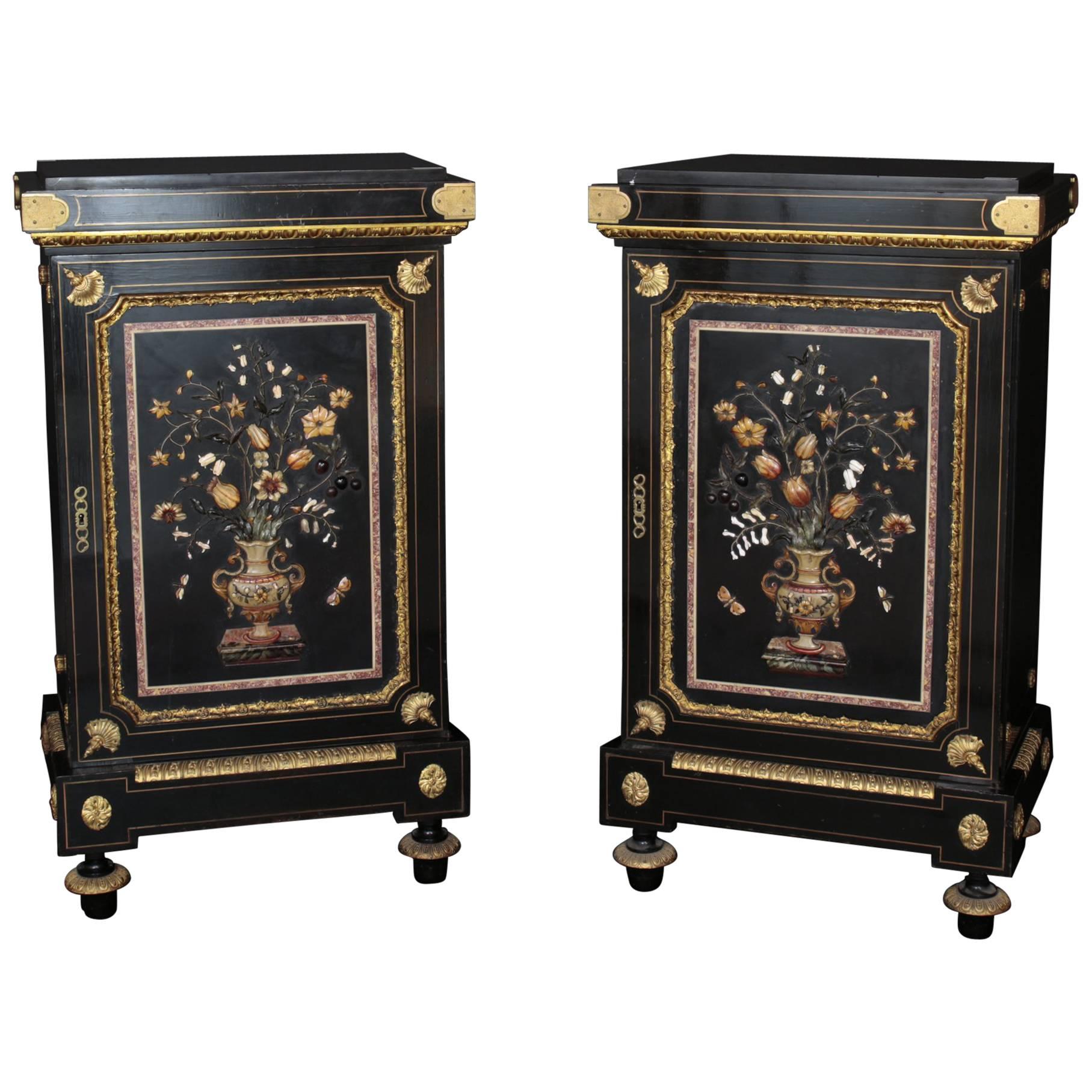 Fine Pietre Dure Pair of Side Cabinets by Mombro the Eldest, 19th Century For Sale