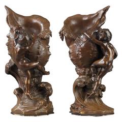 Pair of 19th Century Vases Sculpted by Auguste Moreau