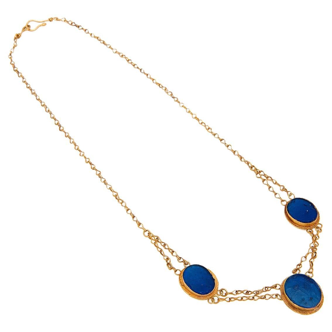 Ancient Hellenistic Gold Cloisonné and Glass Gems Necklace For Sale